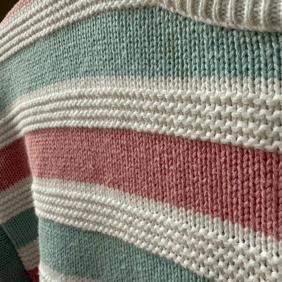 David Smith Pink Blue Stripe 100% Cotton Crewneck Sweater USA M - Picture 4 of 7